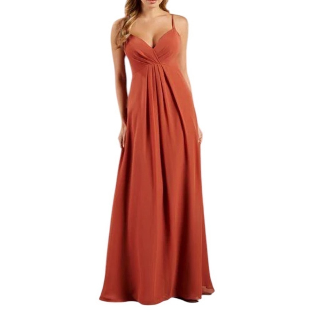 Christina Wu Terracotta Flowing Chiffon Bridesmaid Dress Spaghetti Straps NWT 10